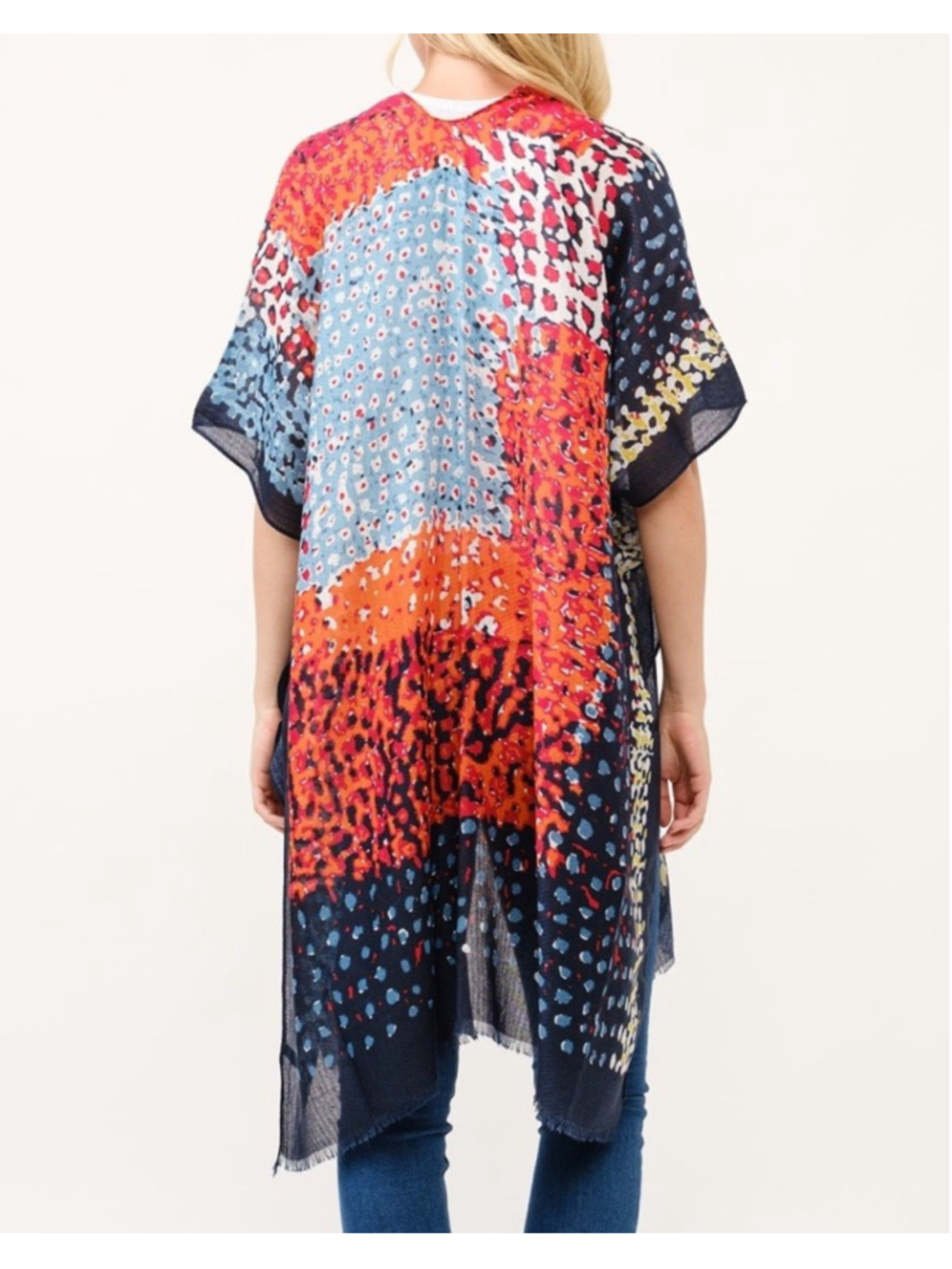 🇺🇸 Boho Sheer Kimono Cover Up One Size Colorful Abstract Print Lightweight - Picture 3 of 8